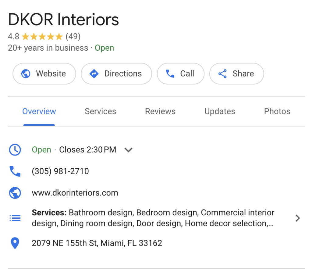 marketing interior design businesses: using Google My Business to communicate your information to potential clients can be a great way to keep them interested once they find you