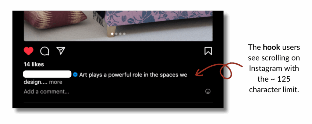 Example of a hook in a caption on an interior designer's Instagram profile.